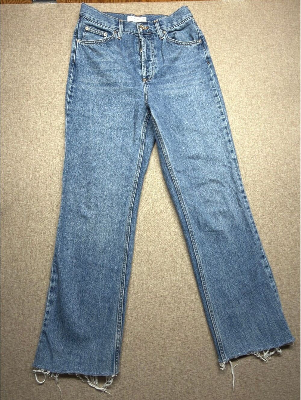 Topshop KORT Jeans W30 L30 High Rise Straight Flare Raw Hem Light Wash Denim